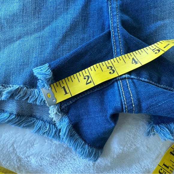 7 For All Mankind Cut Off Denim Shorts 32 in Ocean Mist Raw Hem - Picture 9 of 9